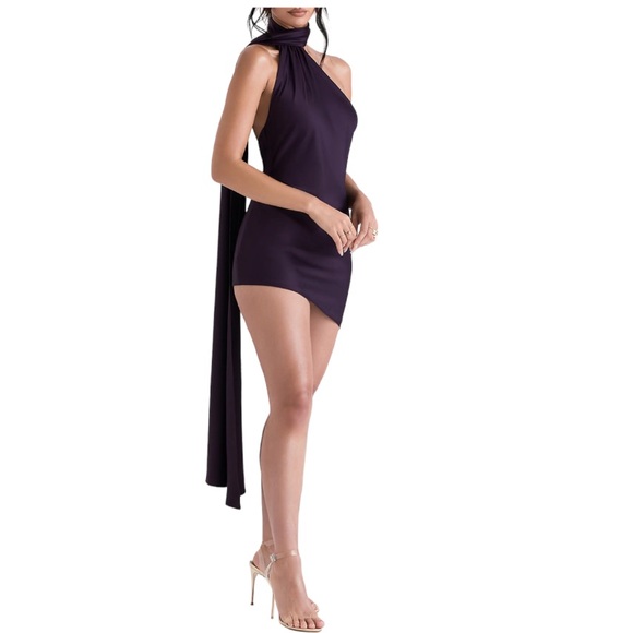 House of CB Aida Satin Halter Minidress with Sash in Night Shade Size S NWT - Picture 4 of 16